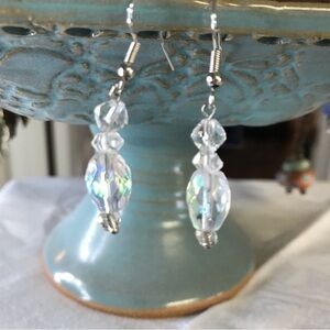 Clear crystal beads hanging on sterling silver wires, EUC, never worn
